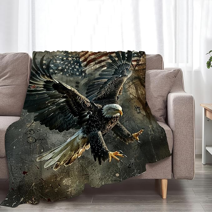 American Eagle Blanket Bald Eagle Throw Blanket Eagle Gifts and Decor Eagle American Flag Blanket for Girls Boys Women Men Kids Adults Soft Warm Cozy Fleece Blanket for Couch Sofa Bed 60"x50"