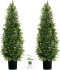 Aveyas 4ft Artificial Cedar Topiary Trees for Outdoor Front Porch Door, 4 Feet Faux Potted Plants Evergreen Fake Pine Cypress Tree for Outside Home Decor (4 ft Tall) - Set of 2 Pack