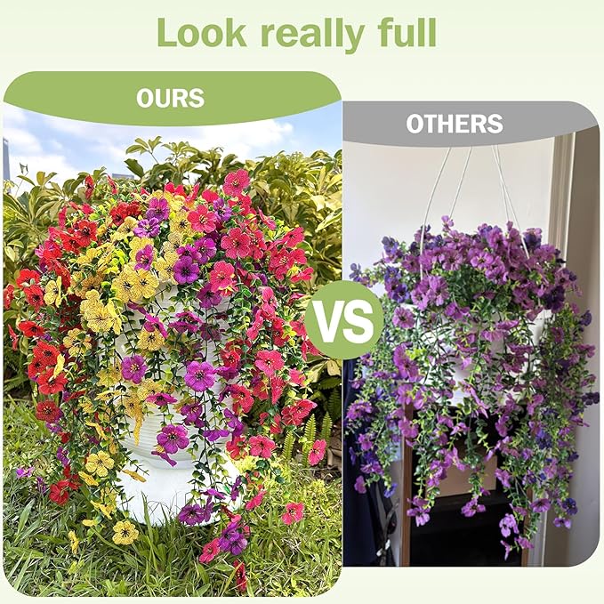 Artificial Flowers for Outdoors Spring Decor, 6 Bundles UV Resistant Realistic Fuax Silk Hanging Flowers, Fake Plants for Planter Indoor Outside Garden Porch Patio Balcony Yard Farmhouse