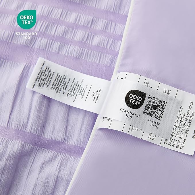 Cozy Bliss Seersucker Cooling Comforter Queen Size, Q-Max 0.45 Reversible Lightweight Cooling Blanket, Breathable Silk Smooth Summer Bedding Quilt for Hot Sleepers Night Sweats Purple
