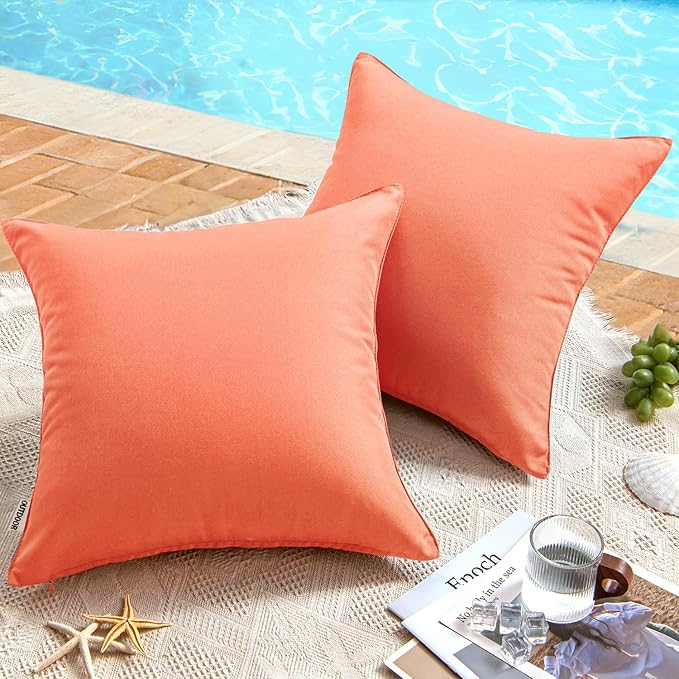 MIULEE Pack of 2 Decorative Outdoor Waterproof Pillow Covers Square Garden Cushion Sham Throw Pillowcase Summer Shell for Patio Tent Couch 18x18 Inch Coral Red