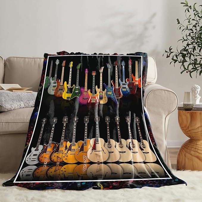 Guitar Bass Blanket for Girls Women Boys Men Adults Kids Soft Cozy Fleece Musical Instrument Throw Blankets Music Lover Gifts Warm Flannel Plush Stuff Lightweight Decorative Blanket 60"X50"
