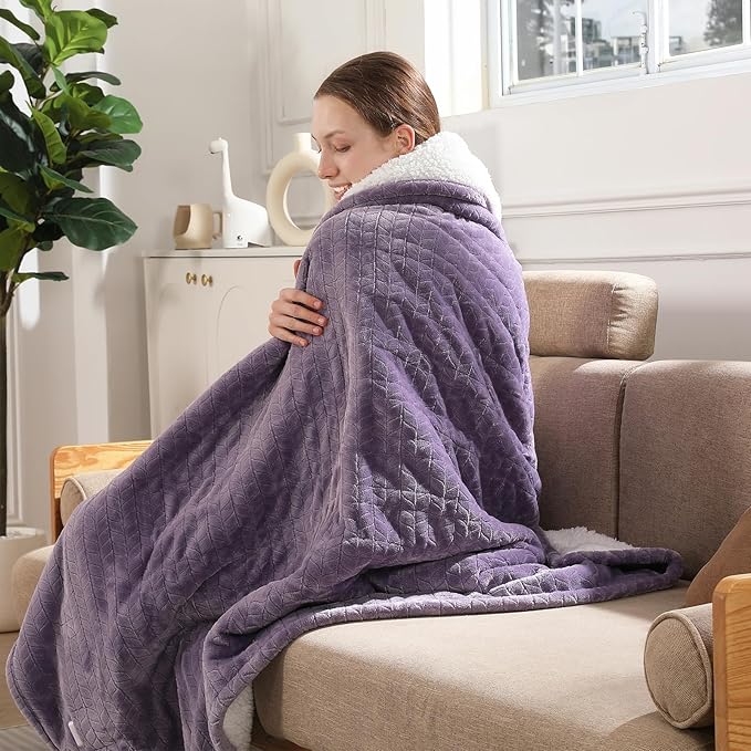 Twin Electric Blanket 62"x84" Heating Blanket Twin, Wheat Pattern Ultra-Soft Flannel & Thick Sherpa with 5 Heat Settings & 10 Hour Auto Shut-Off, ETL & FCC Certified, Machine Washable, Lavender
