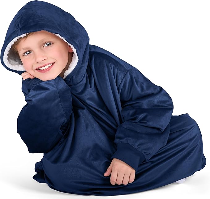 Bare Home Wearable Blanket Hoodie - Soft Plush Sherpa - Warm and Cozy - Oversized Wearable Blanket - Adult & Kid Sizes