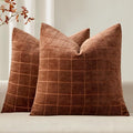 MIULEE Decorative Chenille Check Throw Pillow Covers Vintage Plaid Couch Pillows 20x20 Inch Set of 2 Neutral Boho Farmhouse Cushion Covers Modern Home Decor for Sofa Bed Living Room Burnt Orange