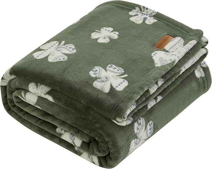 Lucky Brand 50" x 70" Plush Throw Blanket, Clover Green Blanket for Sofa or Bed
