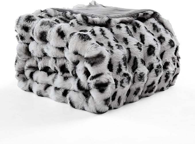 WDCOZY Cheetah Leopard Print Bubble Throw Blanket, Luxury Faux Rabbit Fur Mink Plush Throw for Couch, Sofa and Bed, Soft Fluffy Fuzzy Cozy Blanket for Women, 50x60 inches, Grey, 950 GSM