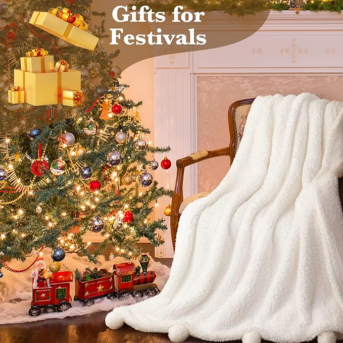 LBRO2M Double Sided Sherpa Blanket,Twin Size Super Soft Fuzzy Plush Warm Cozy Fluffy Throw Reversible Luxurious Blankets (White)