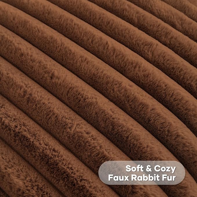 FUTEI Rust Decorative Throw Pillow Covers Set of 2, 18x18 Inch Soft Fluffy Faux Fur Plush Striped Cushion Cases, Modern Home Decor for Couch Bed Living Room