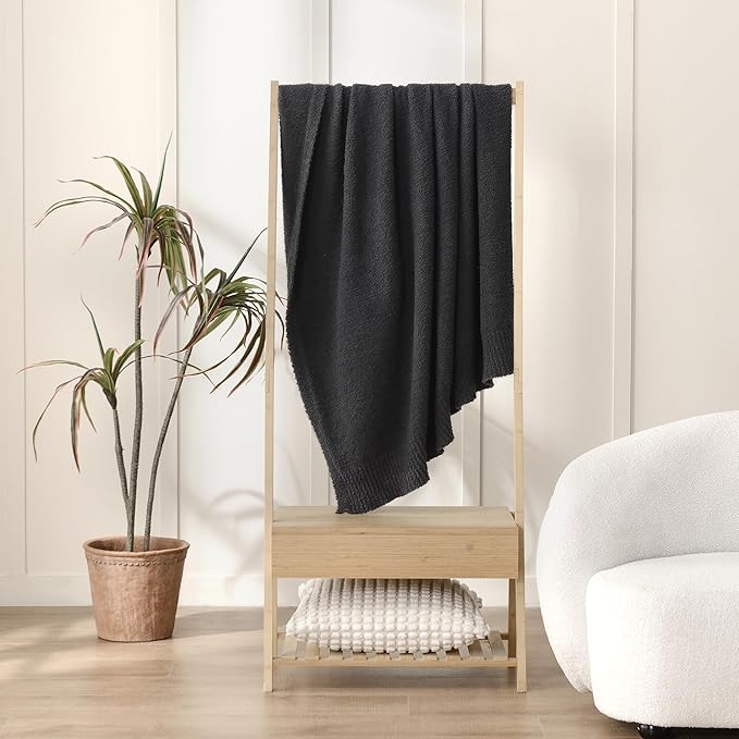 JOOJA Knitted Dark Grey Black Throw Size Blanket Polyester Soft Fleece Blanket for Couch Bed Sofa 50x60 Inches Charcoal Gray