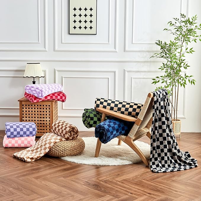 FY FIBER HOUSE Checkered Flannel Fleece Throw Blanket King Size Soft Cozy Checkerboard Grid Print Chessboard Pattern Blankets for Bed Couch Sofa, 90"x108", Black Green