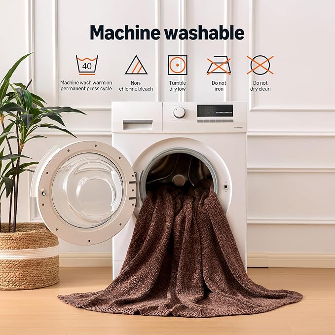 Amazon Basics Chunky Chenille Knit Microfiber Throw Blanket for Couch, Bed and Sofa, Soft and Warm Lightweight Jersey, 50"×60", Brown