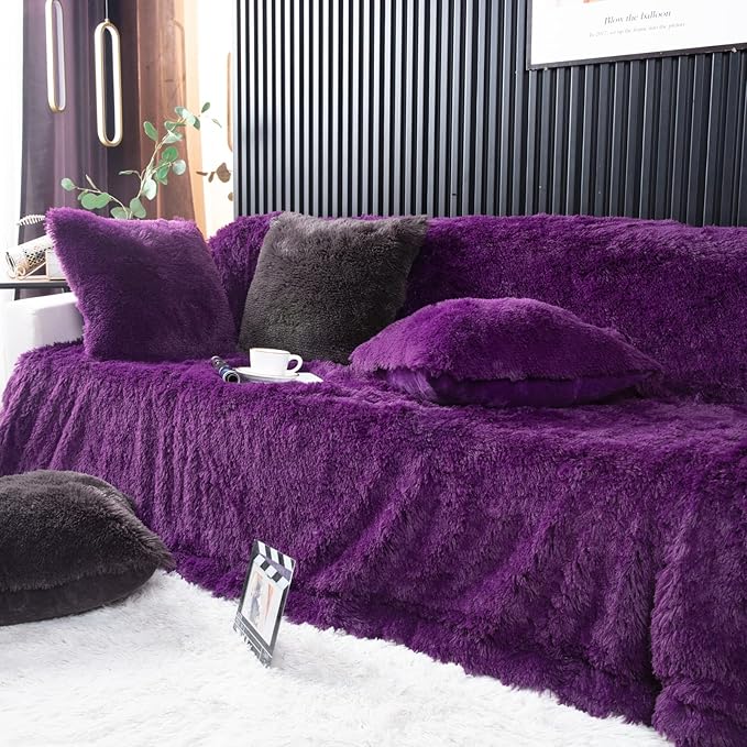 YUSOKI Faux Fur King Blanket(Purple,90" x 104"),Whithout Pillows,Winter Lightweight Plush Fuzzy Soft Cozy Microfiber Comfy Bed Blanket for Women Kids Girls Couch Sofa Washable
