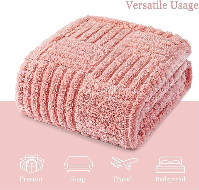 Whale Flotilla Lightweight Fleece Twin Size Blanket for Bed, Fuzzy Soft Blankets with Decorative Jacquard Pattern for All Season, Warm and Fluffy, 60x80 Inch, Pink