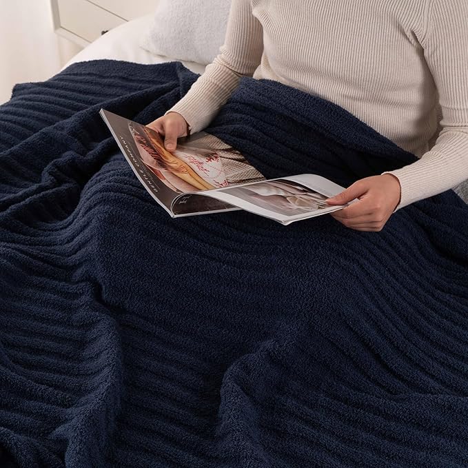 BATTILO Navy Blue Throw Blanket for Couch, Fluffy Cozy Knit Throws for All Season, Soft Warm Lightweight Blanket for Bed, Sofa, Home Decor, 50"x60"