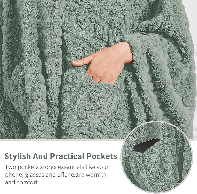 Wearable Blanket Sherpa Fleece Shawl Blanket with Pockets Blanket Poncho Cape for Adults, Cozy Shawl TV Throw Blankets