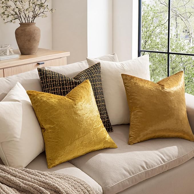 MIULEE Velvet Throw Pillow Covers 22x22 Inch, Pack of 2 - Dark Gold, Soft Solid Decorative Pillow Covers Cushion Cases Modern Luxury Home Decor for Couch Sofa Bedroom Livingroom