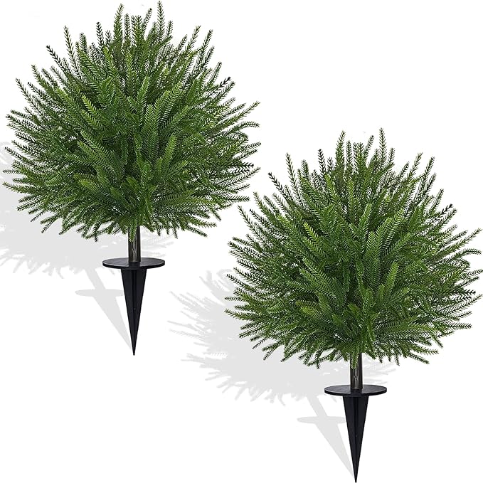2 Pack 24'' Artificial Plants Topiary Ball Trees, Realistic Topiary with Spike Fake Bushes Faux Shrubs Plants Spring Pot Fillers Outdoor Front Porch Door Garden Yard Decorations