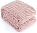 Knitted Throw Blanket 60"X80", Dusty Pink Knit Throws for Bed, Super Soft Boho Chevron Blankets for Couch Sofa Chair Room Decor, Textured Decorative Farmhouse Cozy Lightweight