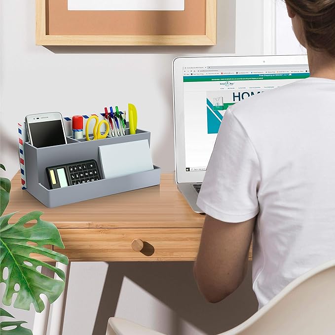 Acrimet Desktop Organizer - Multi Organizer Caddy Holder for Office, Home and School use (Plastic) (Silver Color)