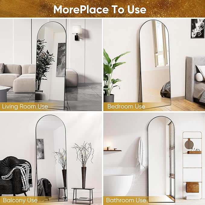 Antok Full Length Floor Mirror Arched Standing Mirror with Aluminum Frame - Freestanding Wall Mount Leaning Body Mirror for Bedroom Living Room Entryway, 58" L x 21" W, Black