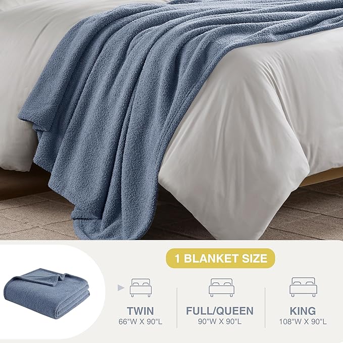 Madison Park Fuzzy Knit Blanket Dream Soft Blanket Cozy Breathable Cover Luxrurious Feathersoft Feel, All Seasons Lightweight Bedding for Summer Cover for Bed, Couch & Sofa, Twin, Navy Blue