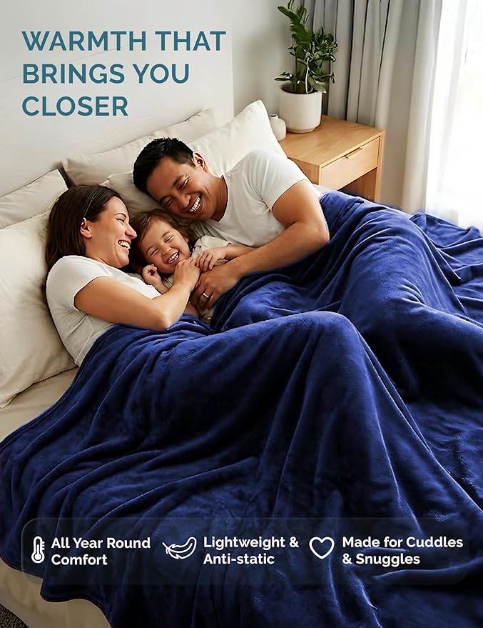 Casa Platino Fleece Blanket Queen Size – 300 GSM Navy Blue Fleece Throw for Bed or Couch – Soft Cozy Warm Holiday Bed Blanket for Winter, Fuzzy Plush Elegant Gifts for Men & Women - 90x90 Inch