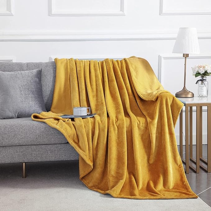 IR Imperial Rooms Fleece Blanket Twin Size 60x80 Inches - Super Soft Fluffy Throw Blanket for Sofa and Bed - Warm and Cozy Lightweight 400 GSM Microfiber Bed Throws Blankets (Twin, Mustard)