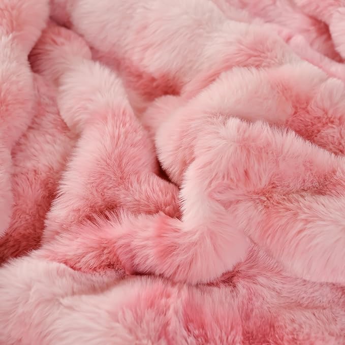 H&D Faux Fur Throw Blanket for Couch,Fluffy Cozy Soft Plush Luxury Thick Fuzzy Fleece Blanket for Couch Bed Sofa Bedroom Living Room,Comfy Bubble Blanket