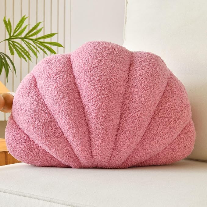 Lfsaaj Seashell Throw Pillows, Shell Shaped Throw Pillows, Soft Home Decorative Pillow Plush Cushion for Bed Couch Living Sofa Room Decor Accent Throw Pillow (13x10 Inch, Dusty Pink)