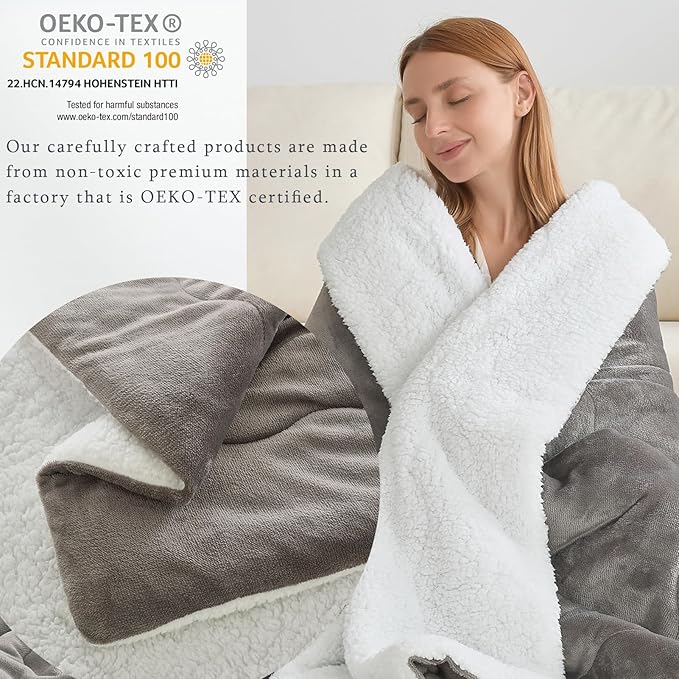 CHOSHOME Sherpa Fleece Blanket- Thick Warm Blanket for Winter, Soft Fuzzy Plush Blanket for Bed, Couch, Travel (Light Grey, Oversized King 96" x 120")