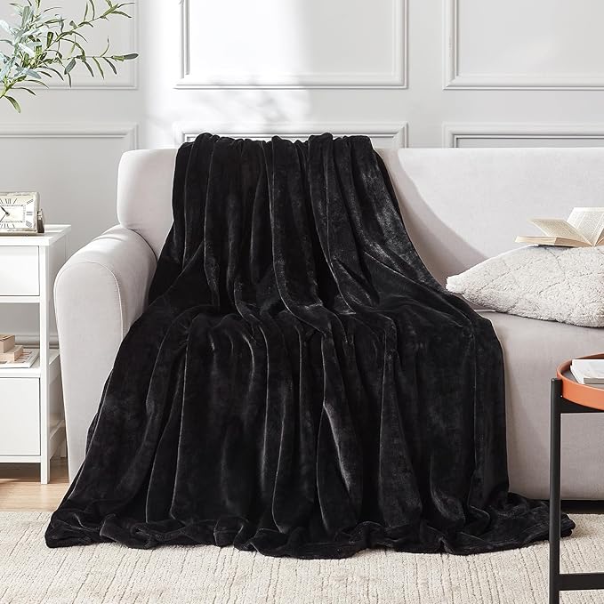 Hansleep Fleece Black Throw Blanket, Super Soft Flannel Fuzzy Plush Cozy Blanket for All Seasons, Black, Throw 50x60 Inches