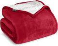 Bare Home Sherpa Fleece Blanket - Throw/Travel Size - Blanket for Bed, Sofa, and Couch - Warm & Lightweight - Fluffy & Soft - Reversible (Throw/Travel, Red)