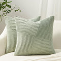 Topfinel Set of 2 Sagegreen Decorative Green Throw Pillow Covers 12x12 Inch, Soft Corduroy Pillow Covers Windmill Textured Striped Patchwork Cushion Cases for Couch Sofa Bed Cute Aesthetic Home Decor