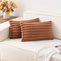 Aegero Pack of 2 Faux Fur Christmas Throw Pillow Covers 12x20 Inch, Soft Plush Striped Neutral Couch Pillow Cover, with Velvet Back Modern Home Decor for Sofa Living Room Couch Bed Dark Brown