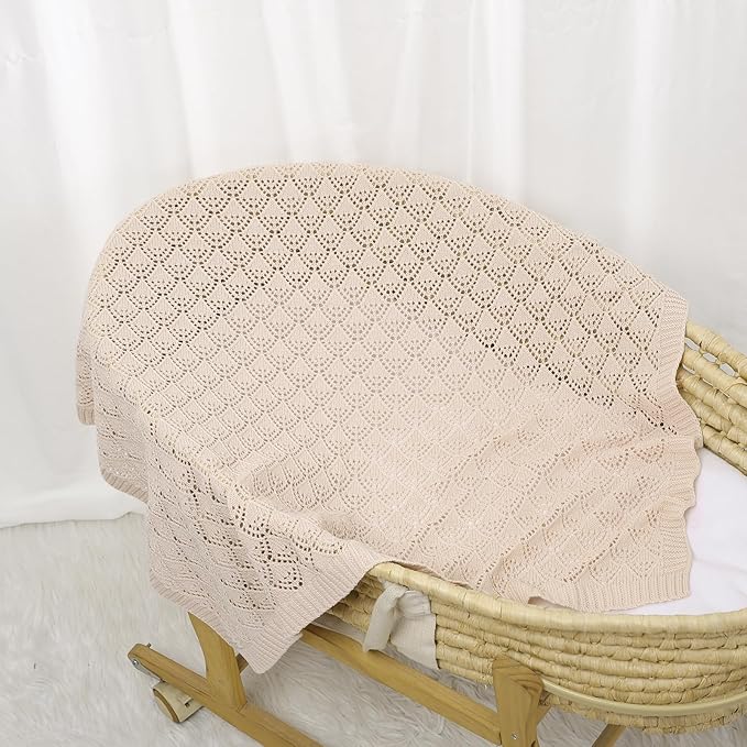 Neiwech Cotton Cellular Baby Blanket Knitted Swaddle Crib Nursery Receiving Blankets for Newborn Boy Girl 40 x 30 Inch Camel