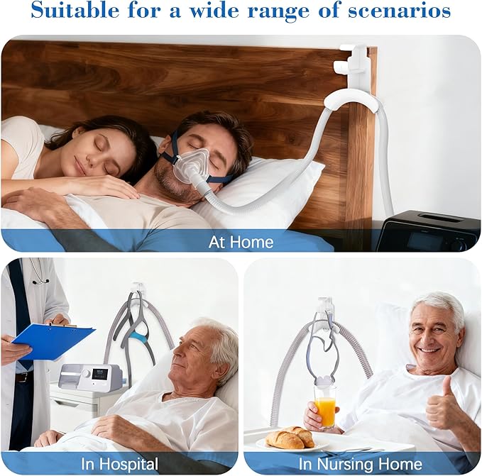 2 Pack CPAP Hose Holder for Bed, CPAP Tube Holder Compatible with CPAP Hose & Headgear Storage, Bedside CPAP Hook for CPAP Organization with 4 Removable Strips (White+Black)