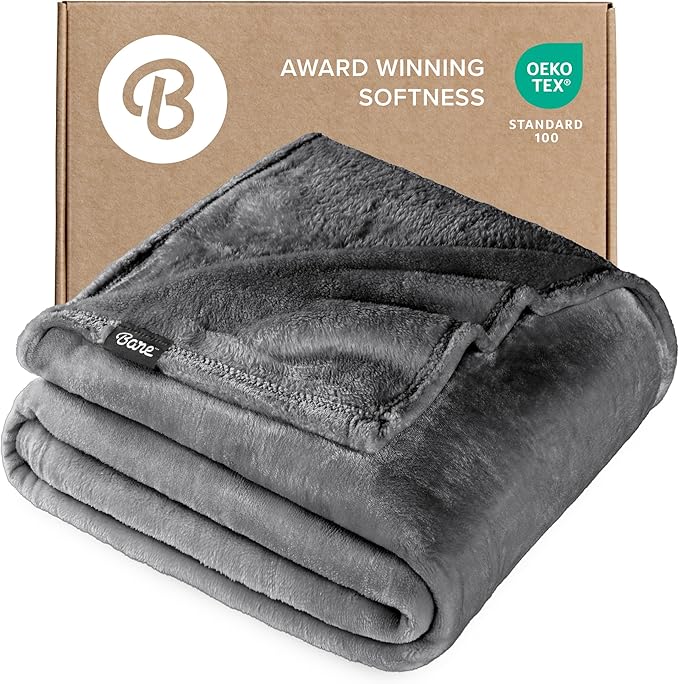 Bare Home Fleece Blanket - Full/Queen - Ultra-Soft Lightweight for Bed, Sofa, and Couch - Luxury Microplush - Cozy Warm Blanket (Full/Queen, Grey)