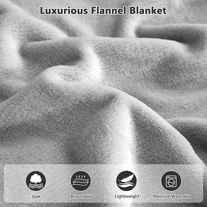 Lukeight Fleece Throw Blanket, Luxury Cozy Fuzzy Lightweight Soft Blankets for Sofa Couch Bed Car Travel and Camping (Light Grey, 50x60 Inches)
