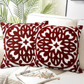 Alysheer Embroidered Decorative Throw Pillow Covers 18"x18" Set of 2 Pieces, Cozy Warm Boho Mandala Knit Pattern, Durable 100% Cotton Canvas Cushion Cases for Sofa Couch Living Room(Burgundy Red)