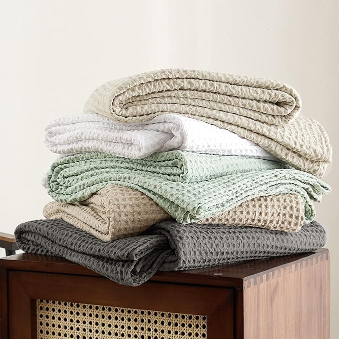 PHF Ultra Soft Waffle Weave Blanket Twin Size 66"x 90"- Washed Lightweight Breathable Cozy Woven Blanket for Bed - Aesthetic Decor for Couch Bedding Sofa Home Car - Khaki