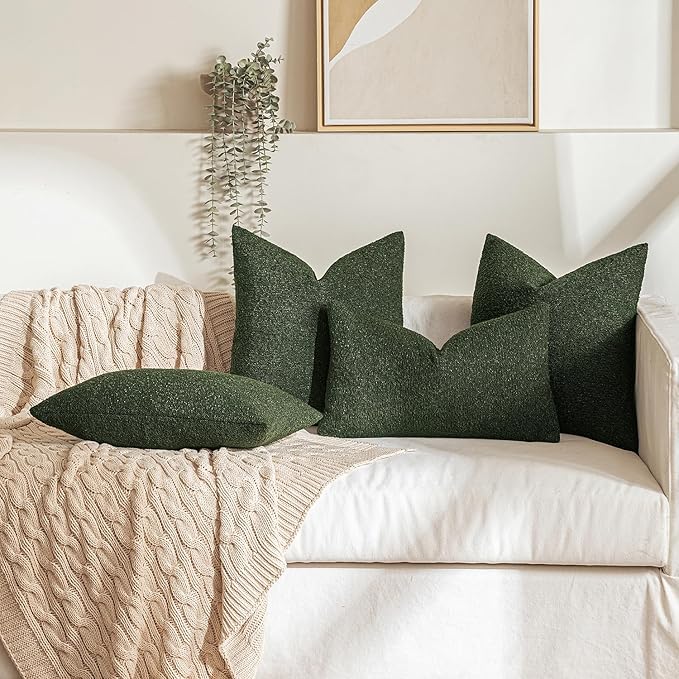 MIULEE Textured Boucle Throw Pillow Cover Dark Green Accent Solid Lumbar Pillow Case Decorative Soft Pack of 1 Couch Cushion Chair Sofa Bedroom Livingroom Home Decor,18x18 Inch