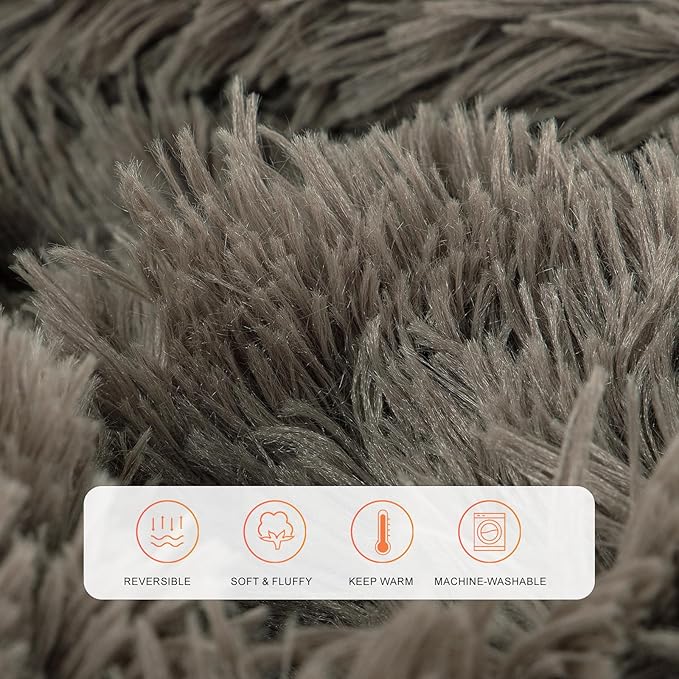 TOONOW Extra Soft Fuzzy Faux Fur Throw Blanket 50"x60", Reversible Lightweight Fluffy Cozy Plush Comfy Microfiber Fleece Decorative Shaggy Blanket for Couch Sofa Bed, Dark Brown