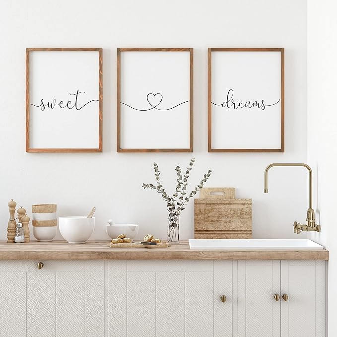 Set of 3 Sweet Dream Sign Bedroom Wall Decor Above Wed Wall Sign Farmhouse Wall Decor for Home Bedroom And Living Room (Brown, 16"x24")