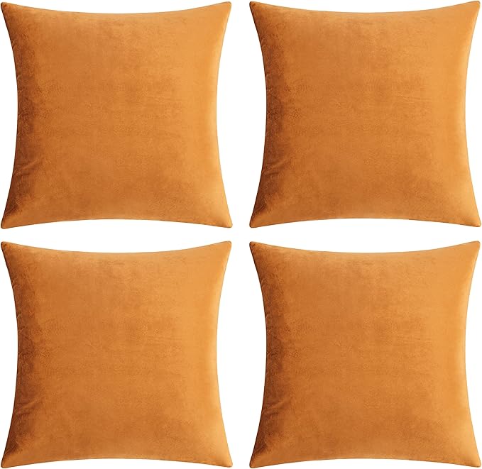GIGIZAZA Decorative Throw Pillow Covers 16 x 16, Cinnamon Orange Soft Pillow Covers Velvet,Set of 4 Decor Square Cushion Covers