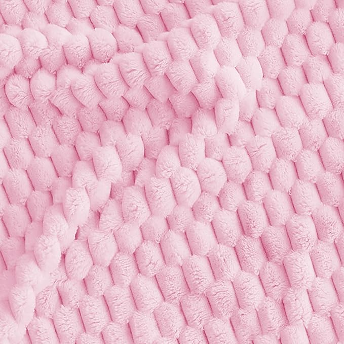 Super Soft Fleece Twin Blanket 50x70 Inches for Couch, Premium Silky with 3D Imitation Turtle Shell Jacquard Decorative Blankets, Lightweight and Cozy for Sofa.Light Pink-1