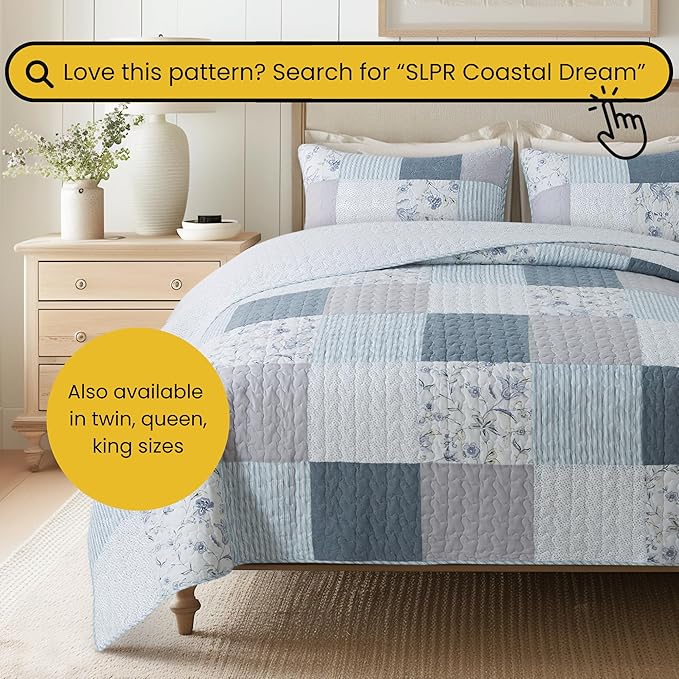 SLPR Cotton Quilted Throw Blanket, 50" x 60" Floral Farmhouse Patchwork Quilt, Shabby Chic Patchwork Throw Lap Quilt for Couch, Coastal Dream