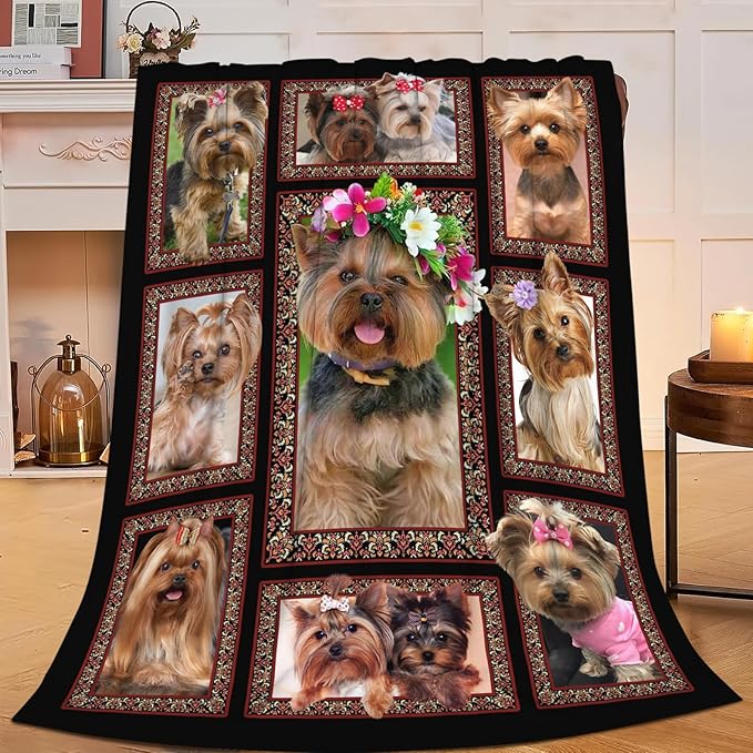 Yorkshire Terrier Blanket for Girls Women Boys Men Adults Kids Soft Cozy Fleece Yorkie Dog Throw Blankets Gifts Warm Flannel Plush Stuff Lightweight Decorative for Couch Bed Sofa 60"X50"