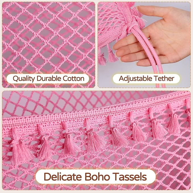 Stuffed Animal Storage Net, Large Bedside Toy Organizer Net, Cotton Plushie Toy Storage Hammock with Tether for Stuffed Animals Playroom Organization