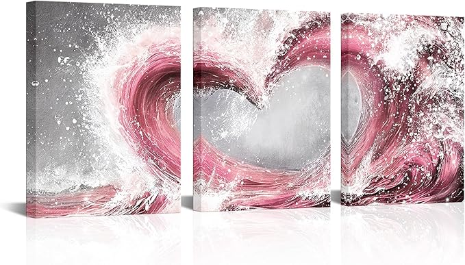HOMEOART Bedroom Wall Art Ocean Wave Painting Love Sign Wall Decor Framed Artwork Bathroom Bedroom Living Room Decor (Pink)